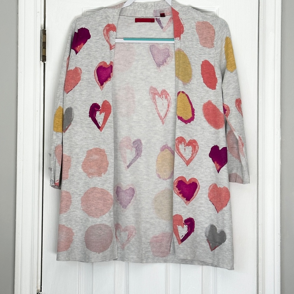 Light Gray Heart Patterned Women's Cardigan
